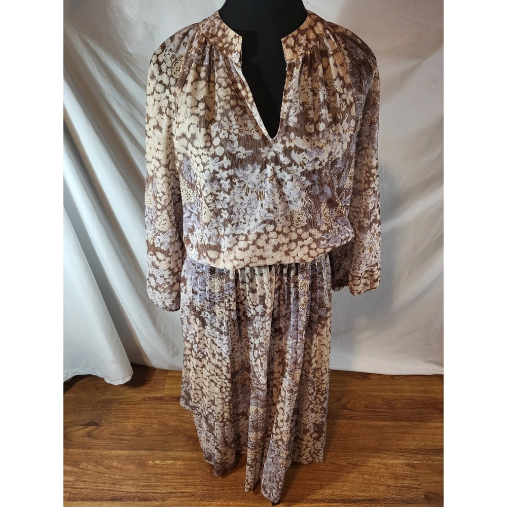 Vintage 70s Ms Sugar Size 10 Polyester Sheer Pleated Dress‎ Floral